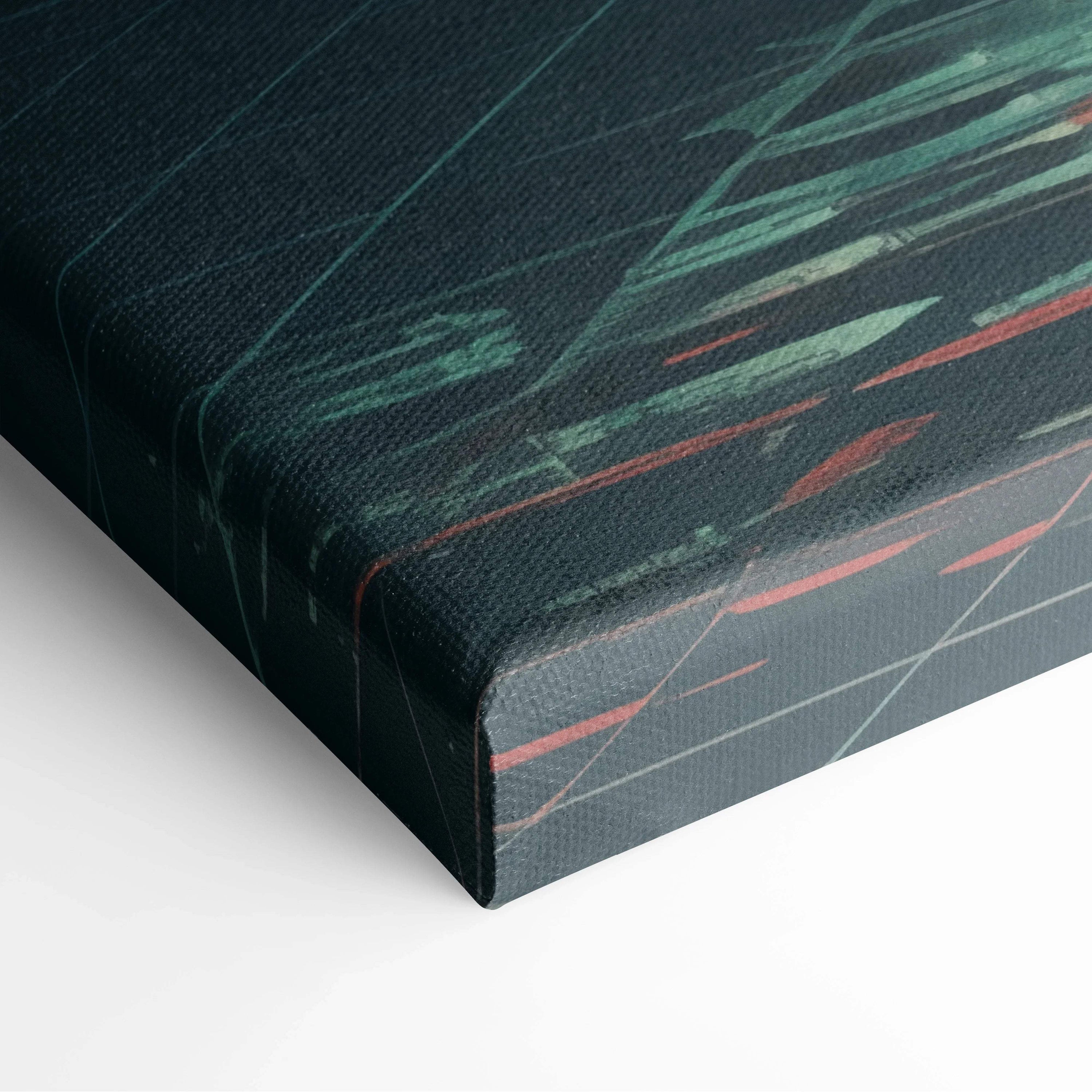 Dark teal synthwave canvas print of Neon Dusk mountain and metropolis