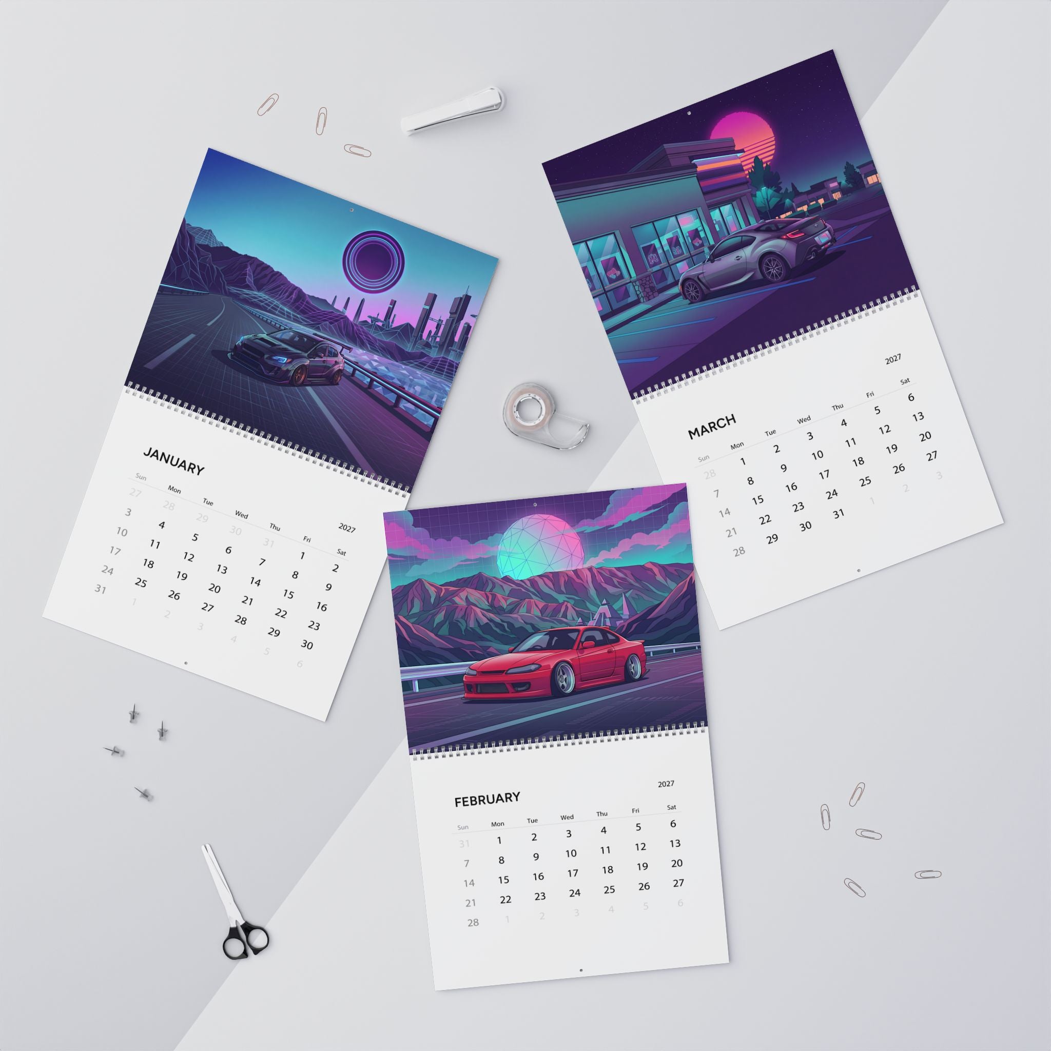 2027 Japanese Car Vaporwave Wall Calendar – JDM Performance, Street Cars & Neon Artwork Collection