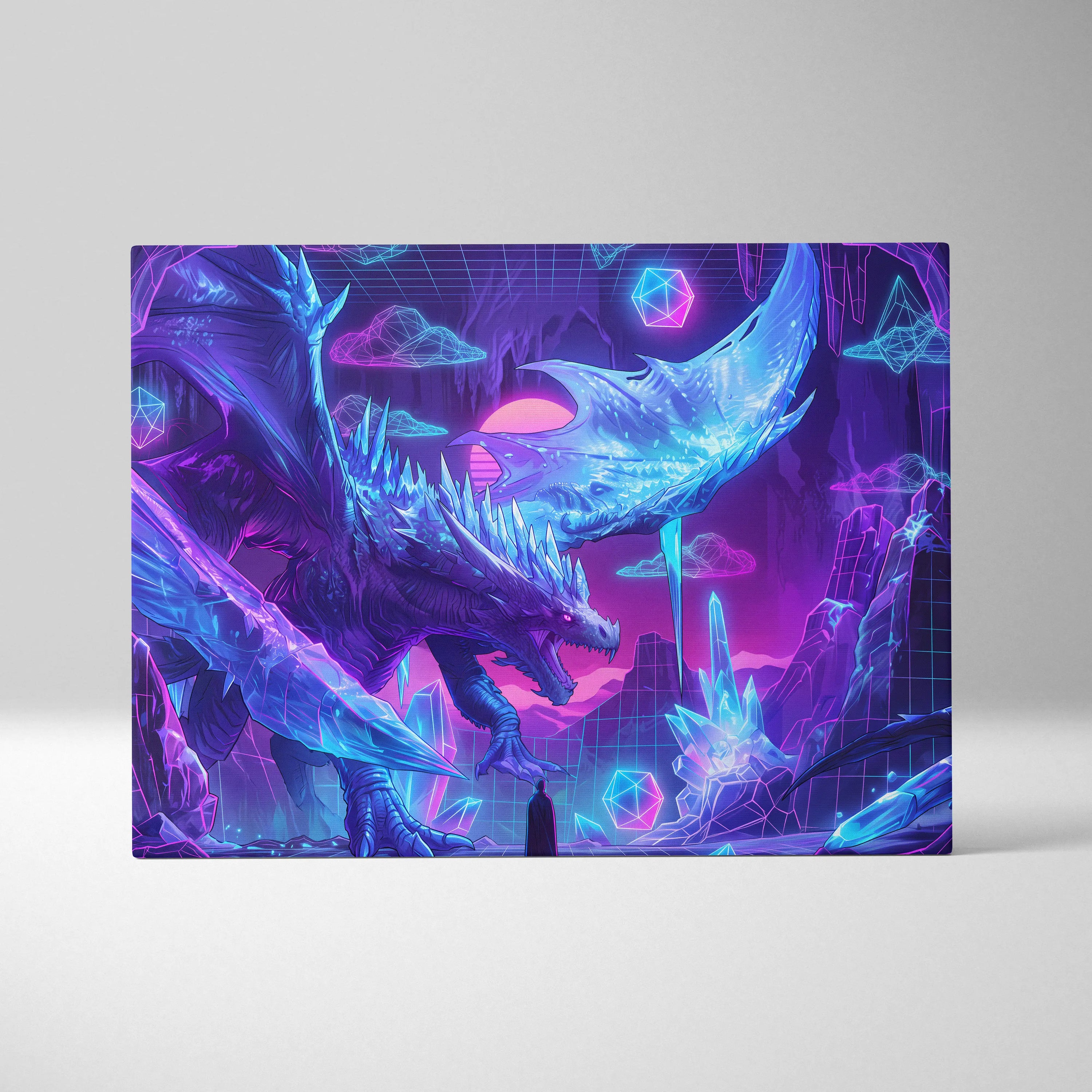 Dragon Neon Vaporwave Canvas - Dragon Neon Pink Blue Living Room Vaporwave Dreamy Neon Cyberpunk Wall Art Canvas Print