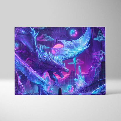 Dragon Neon Vaporwave Canvas - Dragon Neon Pink Blue Living Room Vaporwave Dreamy Neon Cyberpunk Wall Art Canvas Print