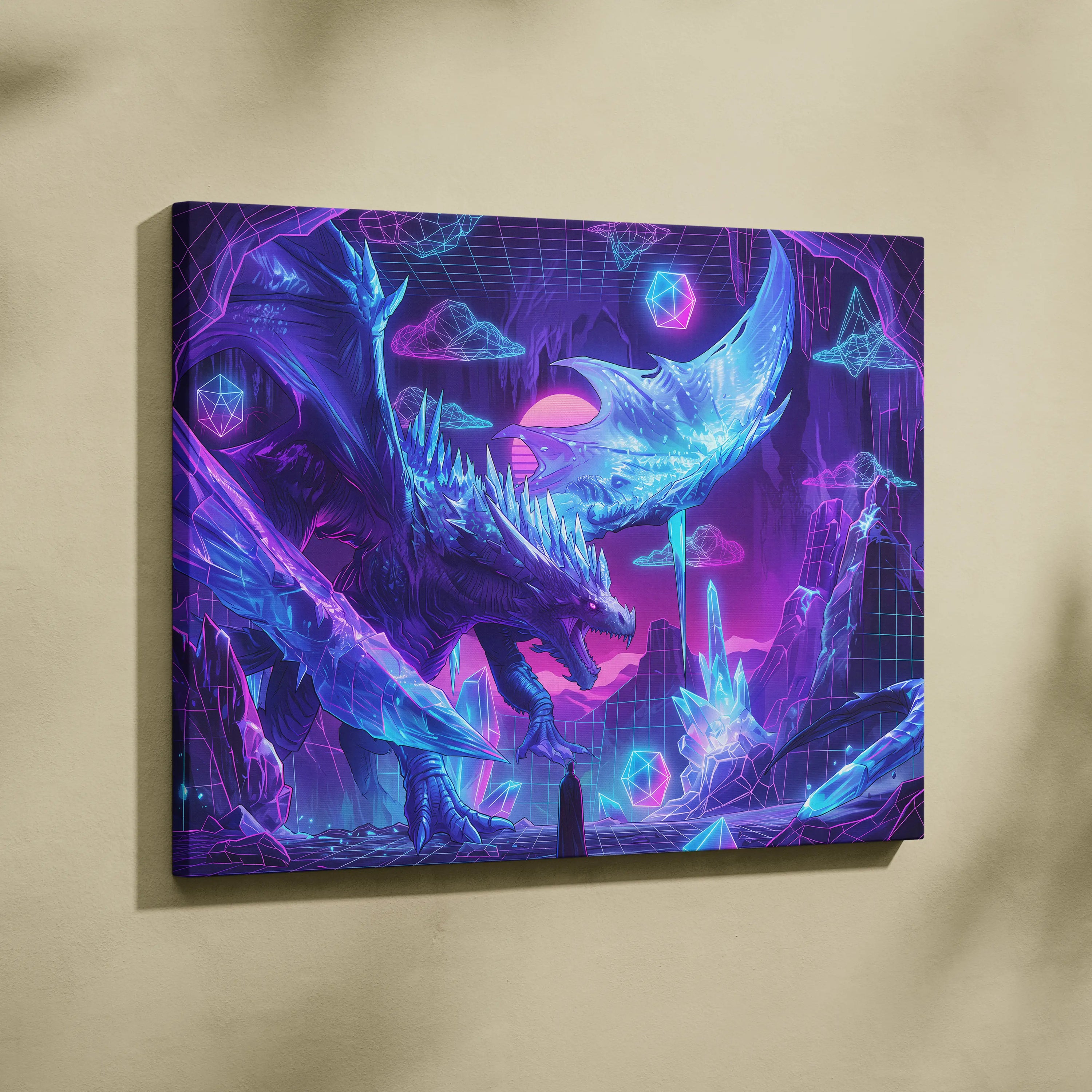 Dragon Neon Vaporwave Canvas - Dragon Neon Pink Blue Living Room Vaporwave Dreamy Neon Cyberpunk Wall Art Canvas Print