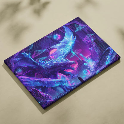 Dragon Neon Vaporwave Canvas - Dragon Neon Pink Blue Living Room Vaporwave Dreamy Neon Cyberpunk Wall Art Canvas Print
