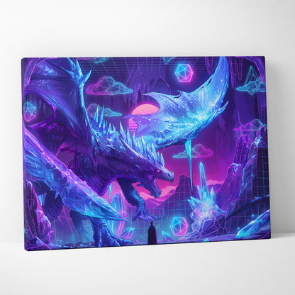 Dragon Neon Vaporwave Canvas - Dragon Neon Pink Blue Living Room Vaporwave Dreamy Neon Cyberpunk Wall Art Canvas Print