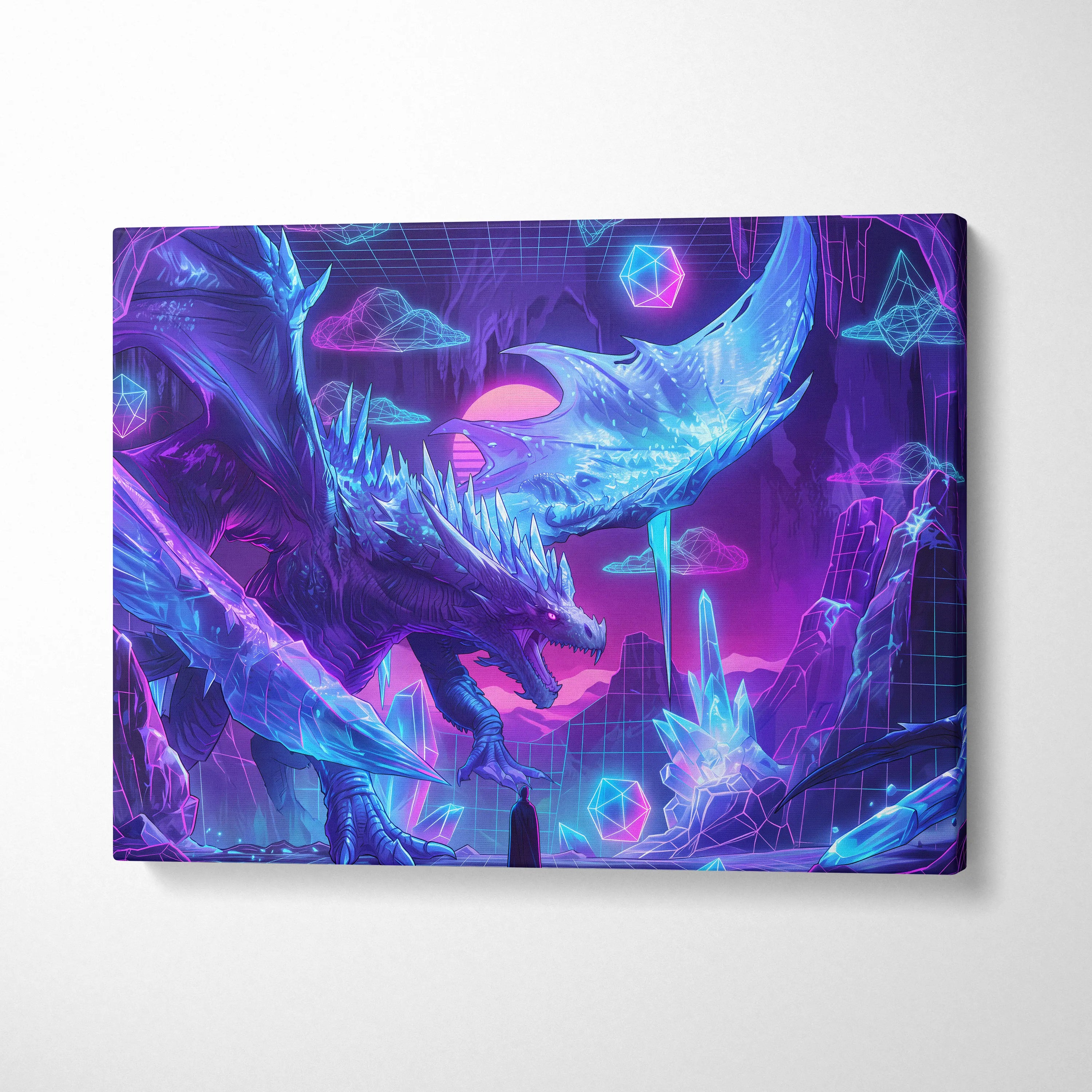 Dragon Neon Vaporwave Canvas - Dragon Neon Pink Blue Living Room Vaporwave Dreamy Neon Cyberpunk Wall Art Canvas Print