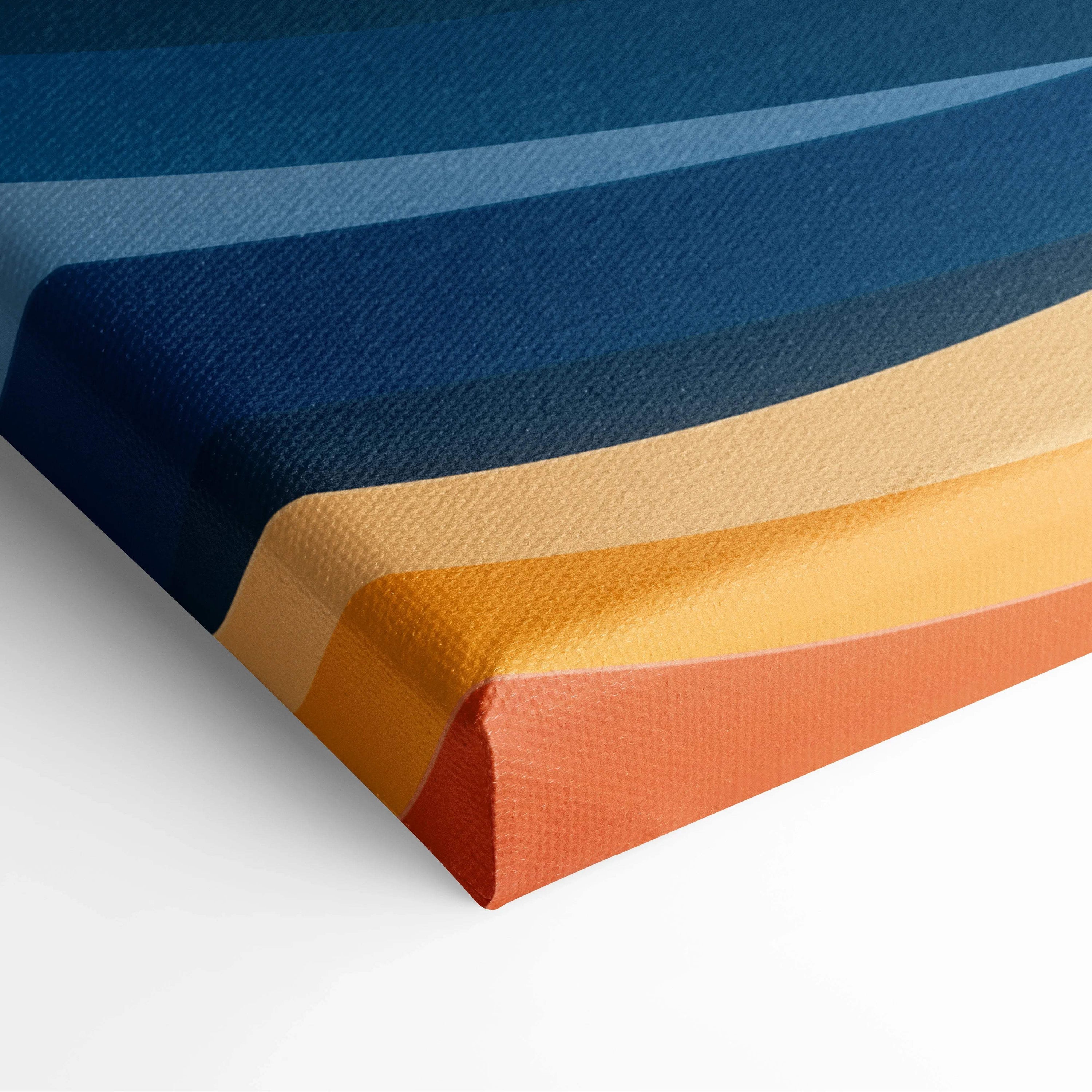 Dreamlike hills landscape canvas with navy to orange stripes