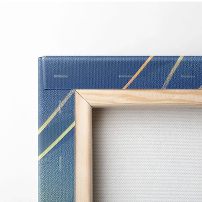 Blue canvas with gold stripes in Dreamlike Sunset Guitarist frame