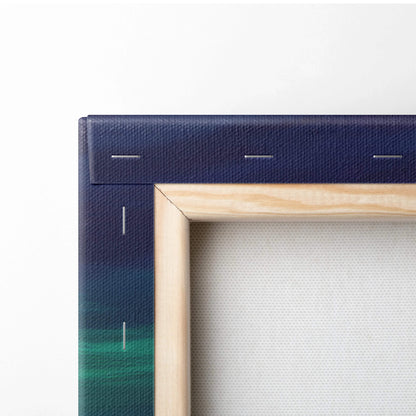 Navy blue Solitary Blossom Tree canvas art with light wood frame and stitched edges