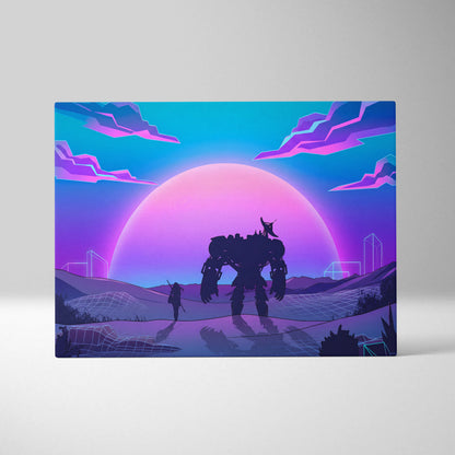 Neon Vaporwave Sunset Canvas - Vaporwave Landscape Neon Pink Living Room Futurism Dreamy Nostalgic Modern Decor Canvas