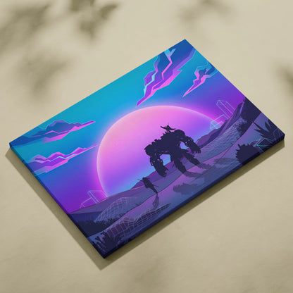 Neon Vaporwave Sunset Canvas - Vaporwave Landscape Neon Pink Living Room Futurism Dreamy Nostalgic Modern Decor Canvas