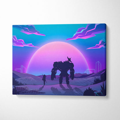 Neon Vaporwave Sunset Canvas - Vaporwave Landscape Neon Pink Living Room Futurism Dreamy Nostalgic Modern Decor Canvas