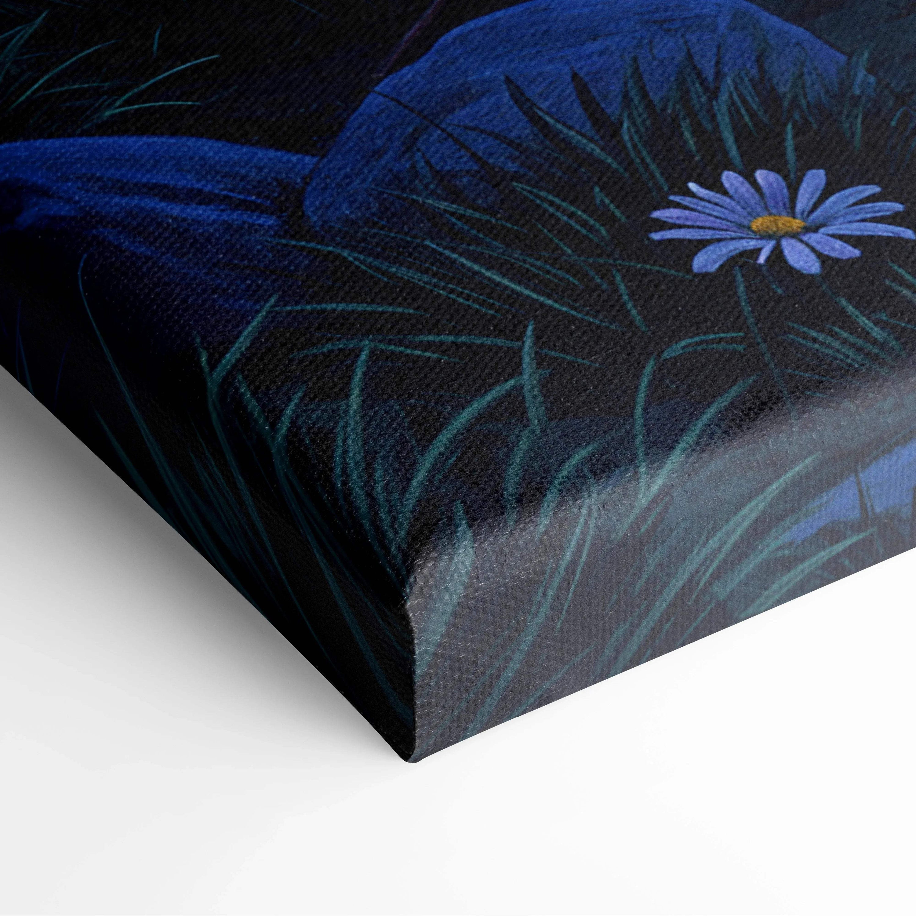 Purple daisy in grasses canvas print, moonlit tent under full moon sky