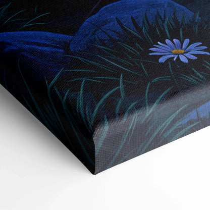 Purple daisy in grasses canvas print, moonlit tent under full moon sky
