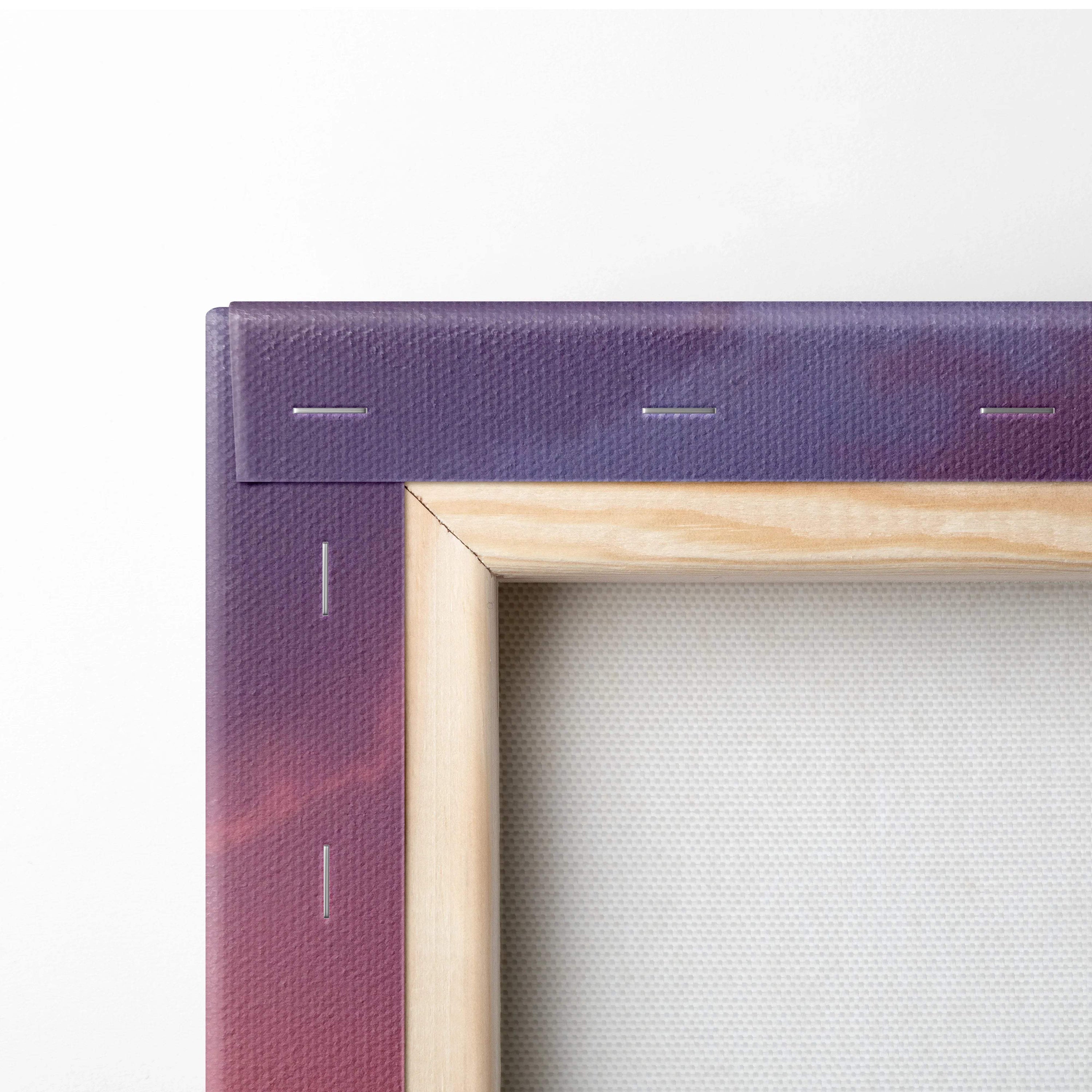 Back of Visionary Warrior canvas: purple gradient with stitching, wood frame