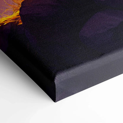 Black textured canvas print of Visionary Warrior with blazing golden blade in sunrise light