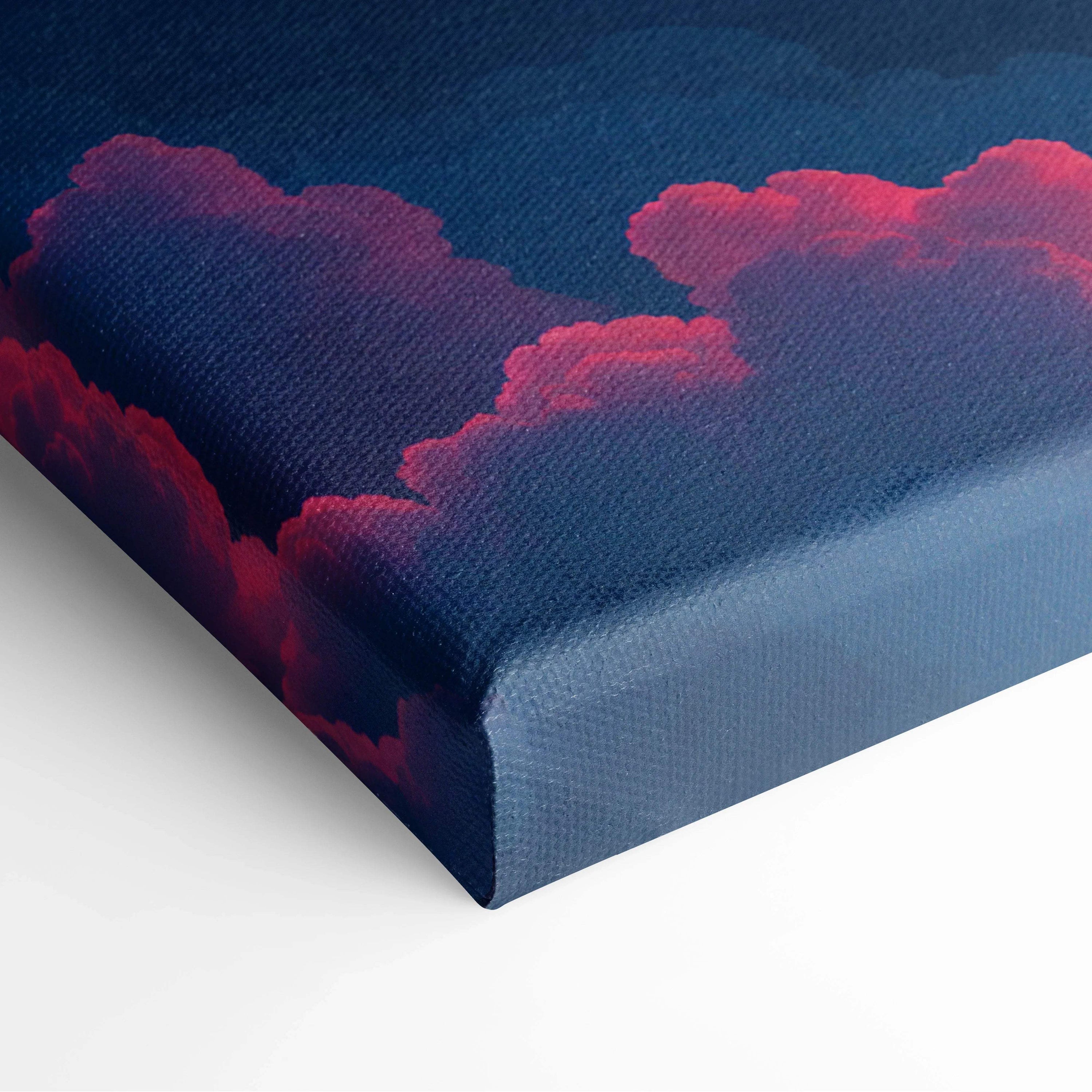 Vibrant pink magenta rose clouds crescent moon starry navy sky canvas print