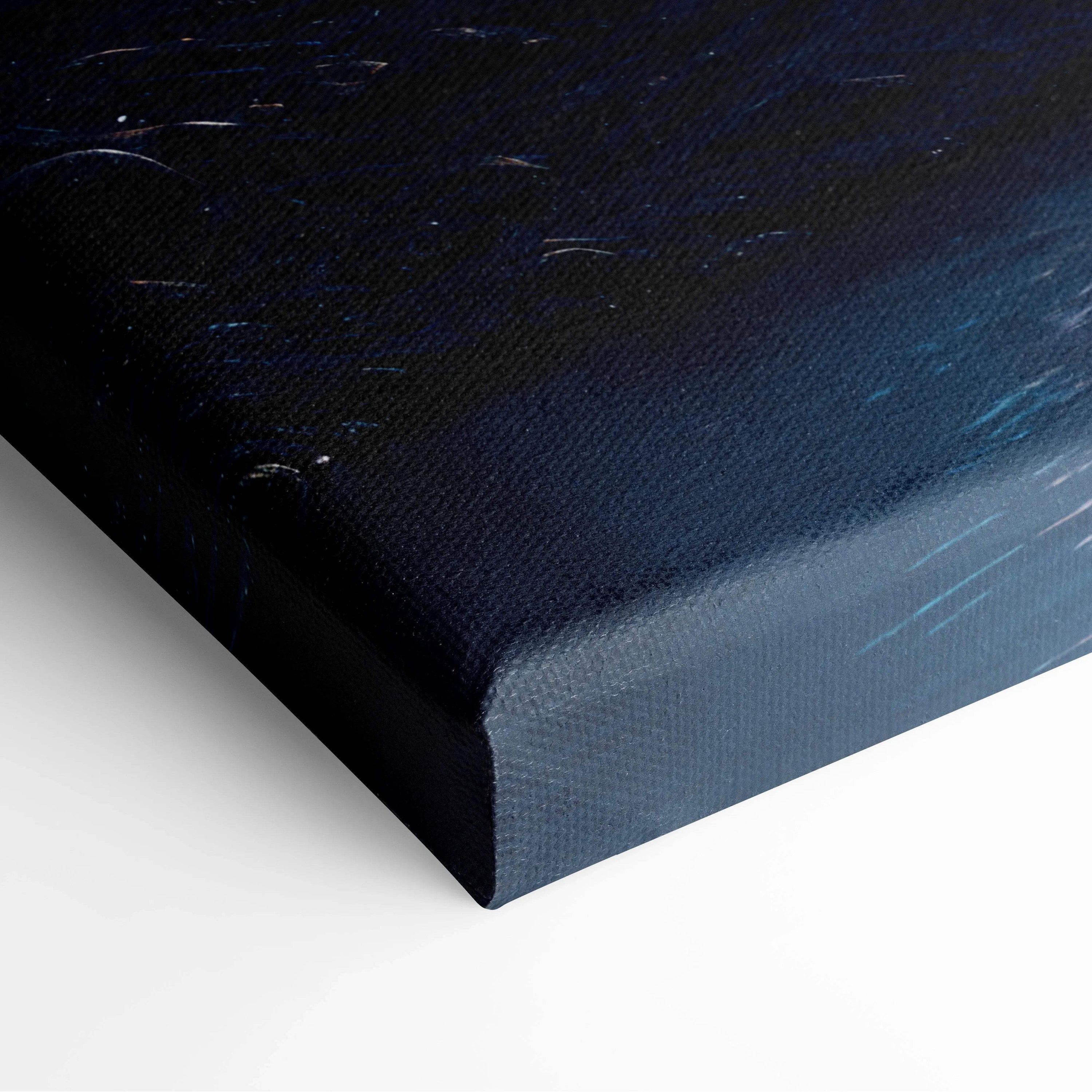 Dark blue textured canvas of Emerald Aurora over icy glaciers at twilight