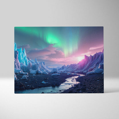 Emerald aurora over icy glaciers at twilight canvas wall art