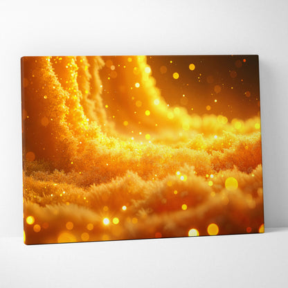 Golden River of Light canvas wall art with swirling glowing bokeh patterns