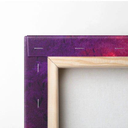 Purple visionary landscape canvas painting in light wood frame