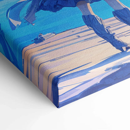 Ice blue dragon soars over historic ships on frozen sea canvas art