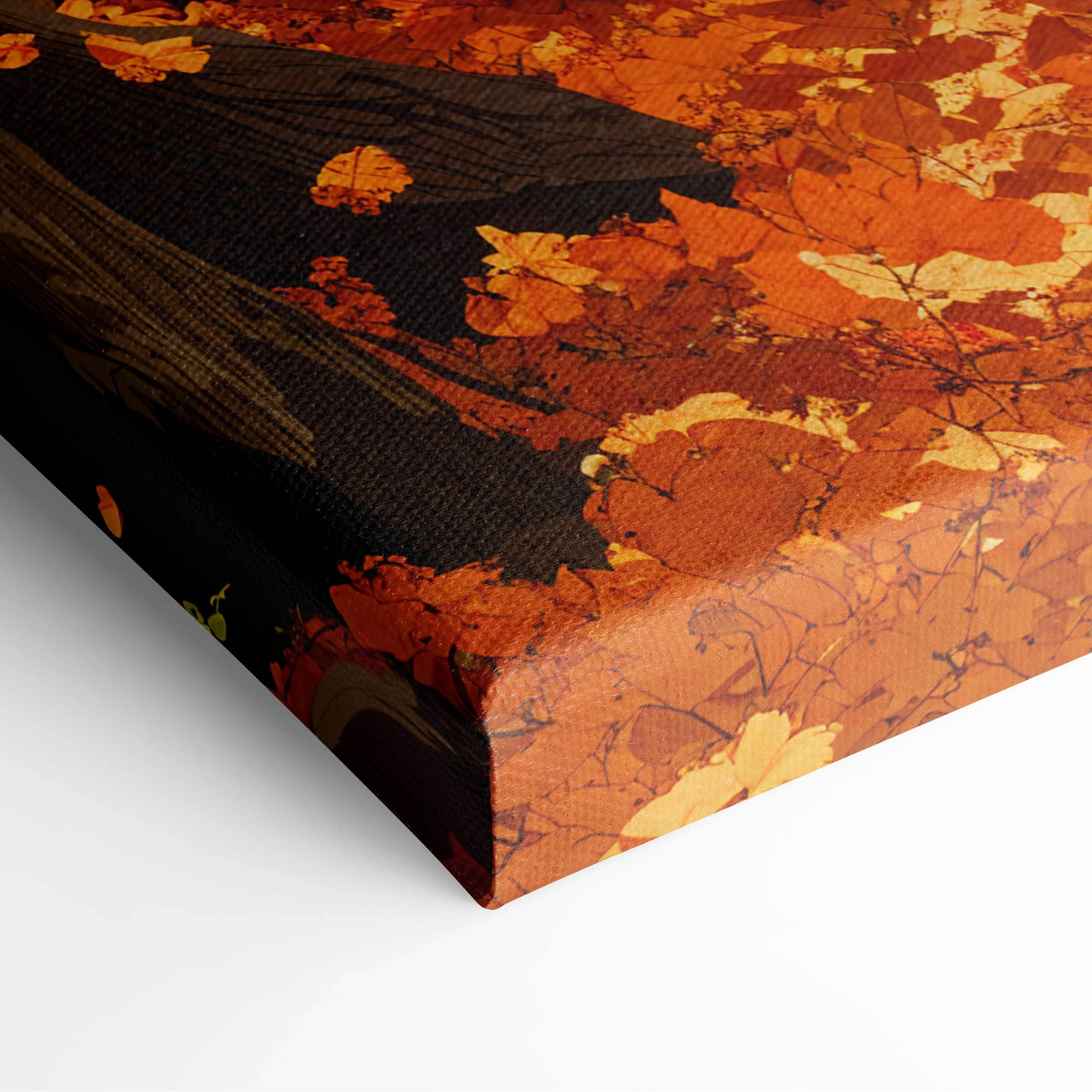 Dreamlike Autumn Lane pathway canvas print with vibrant warm orange leaves