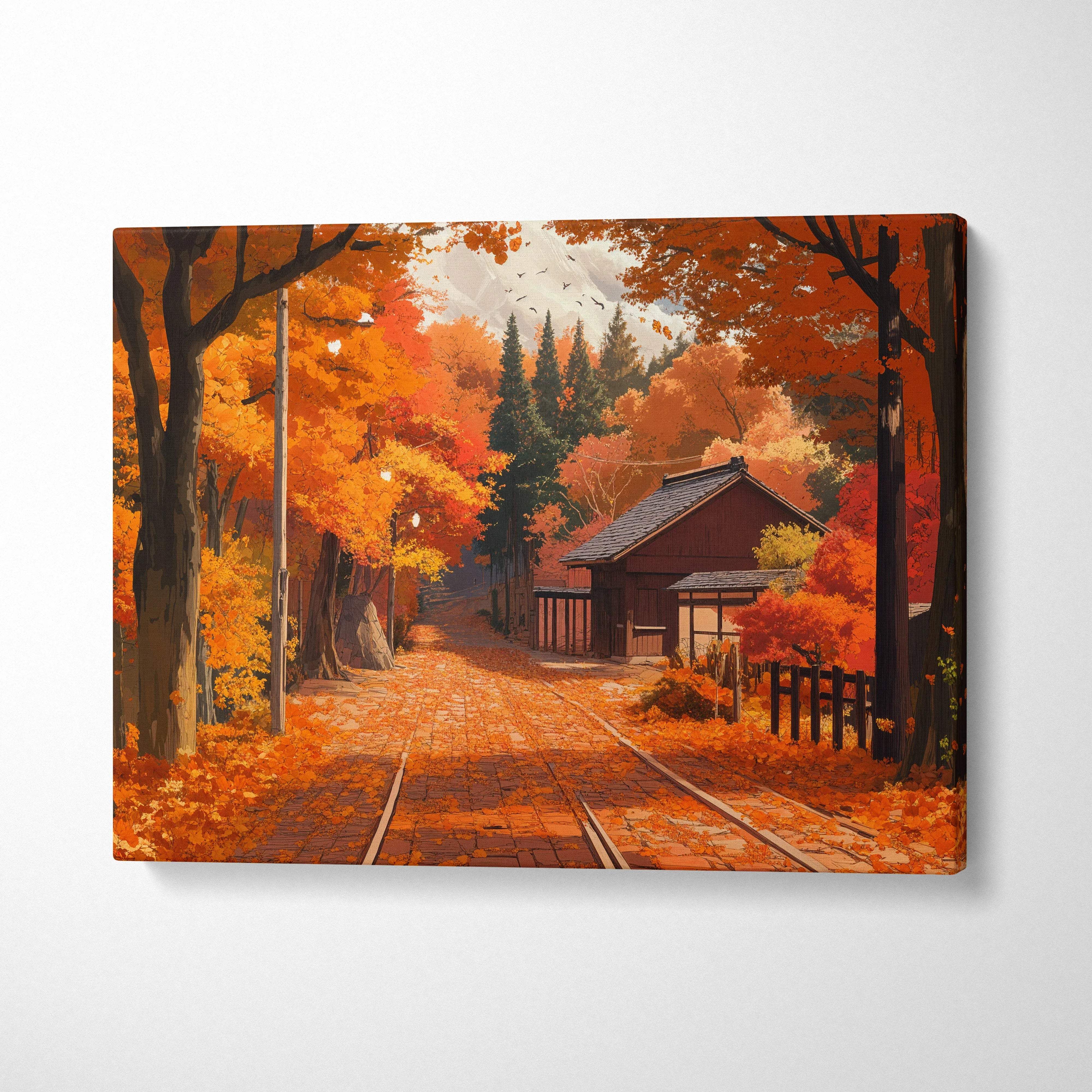 Dreamlike Autumn Lane Pathway canvas print with warm autumn colors