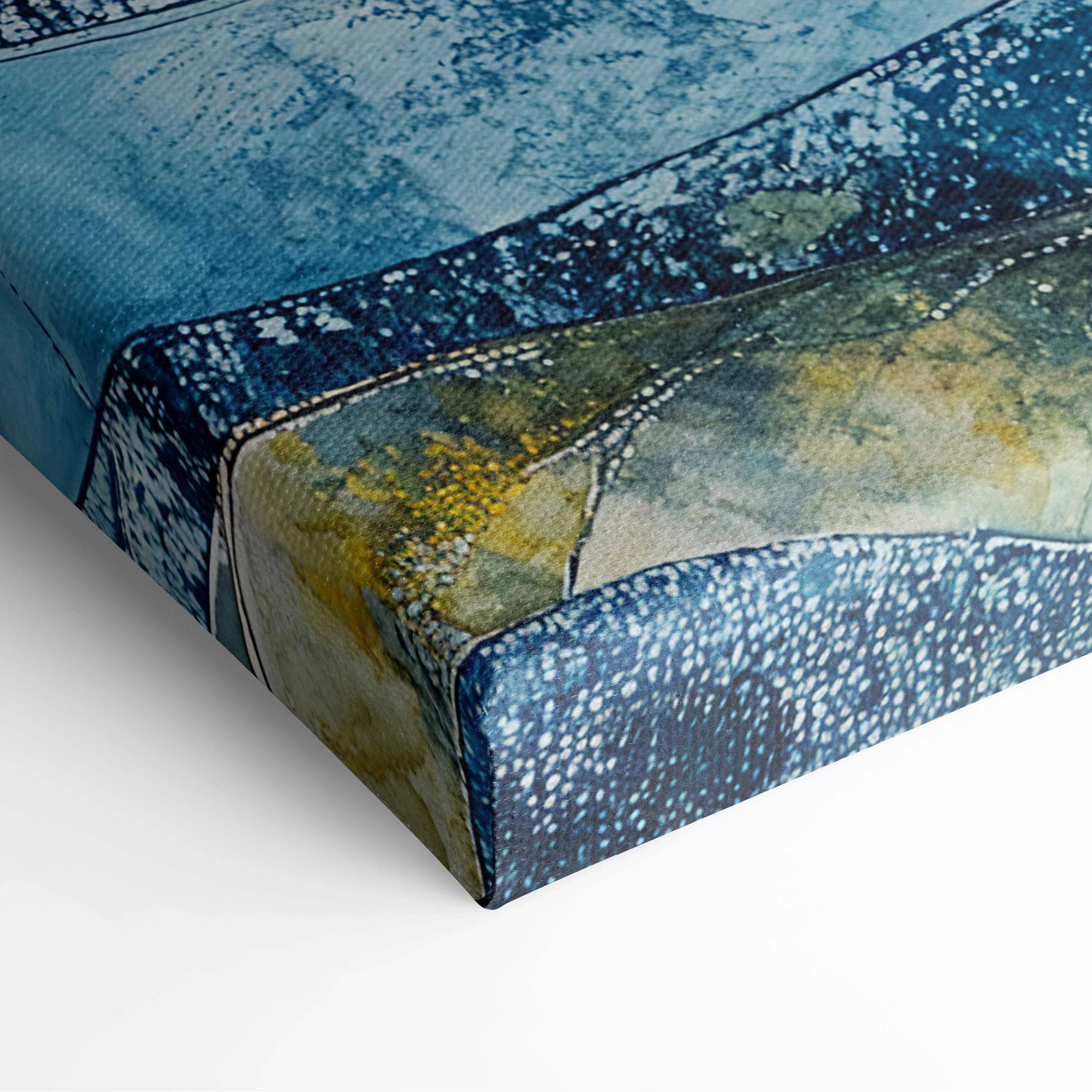 Blue green abstract textured watercolor canvas art by Throttle Designs