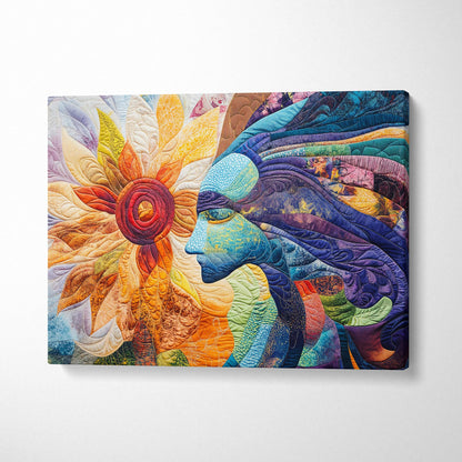 Quilted sun and serene blue face canvas wall art by Throttle Designs