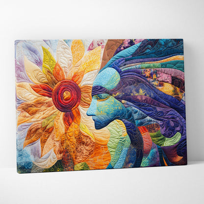 Vibrant Quilted Sun and Serene Blue Face Canvas Wall Art by Throttle Designs