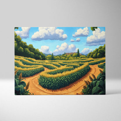 Visionary Landscape sunlit golden wheat corn maze serene sky canvas art