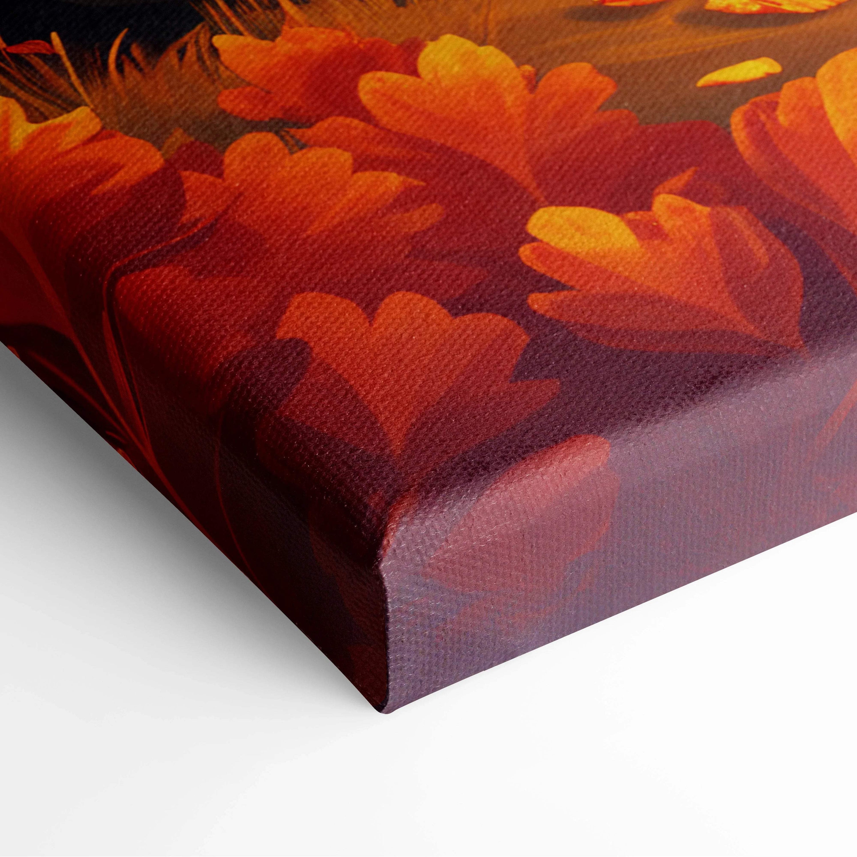 Autumn canvas art of squirrels trading acorns on golden forest path