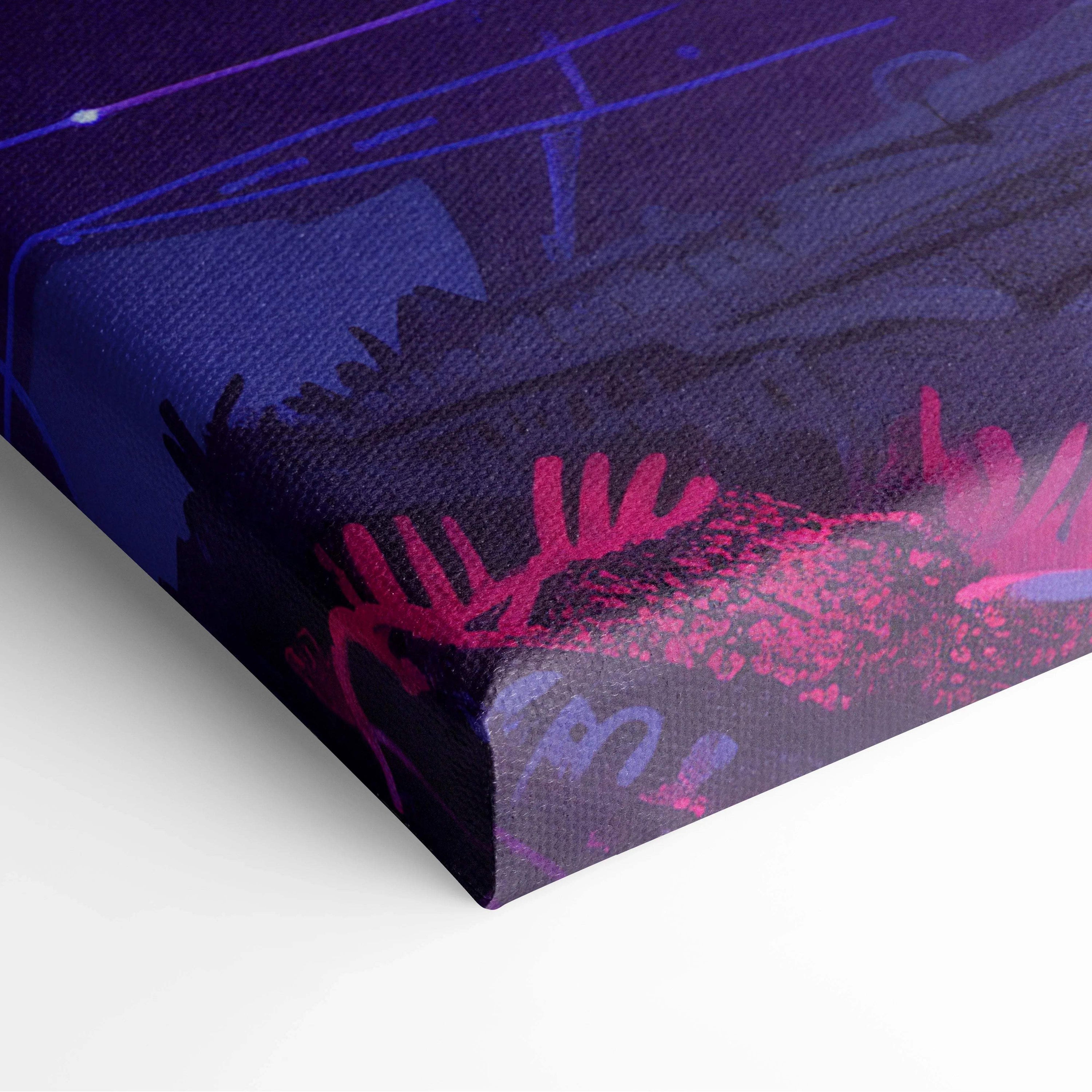 Purple magenta abstract canvas wall art Neon Magenta Moon Over Still Waters