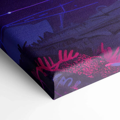 Purple magenta abstract canvas wall art Neon Magenta Moon Over Still Waters
