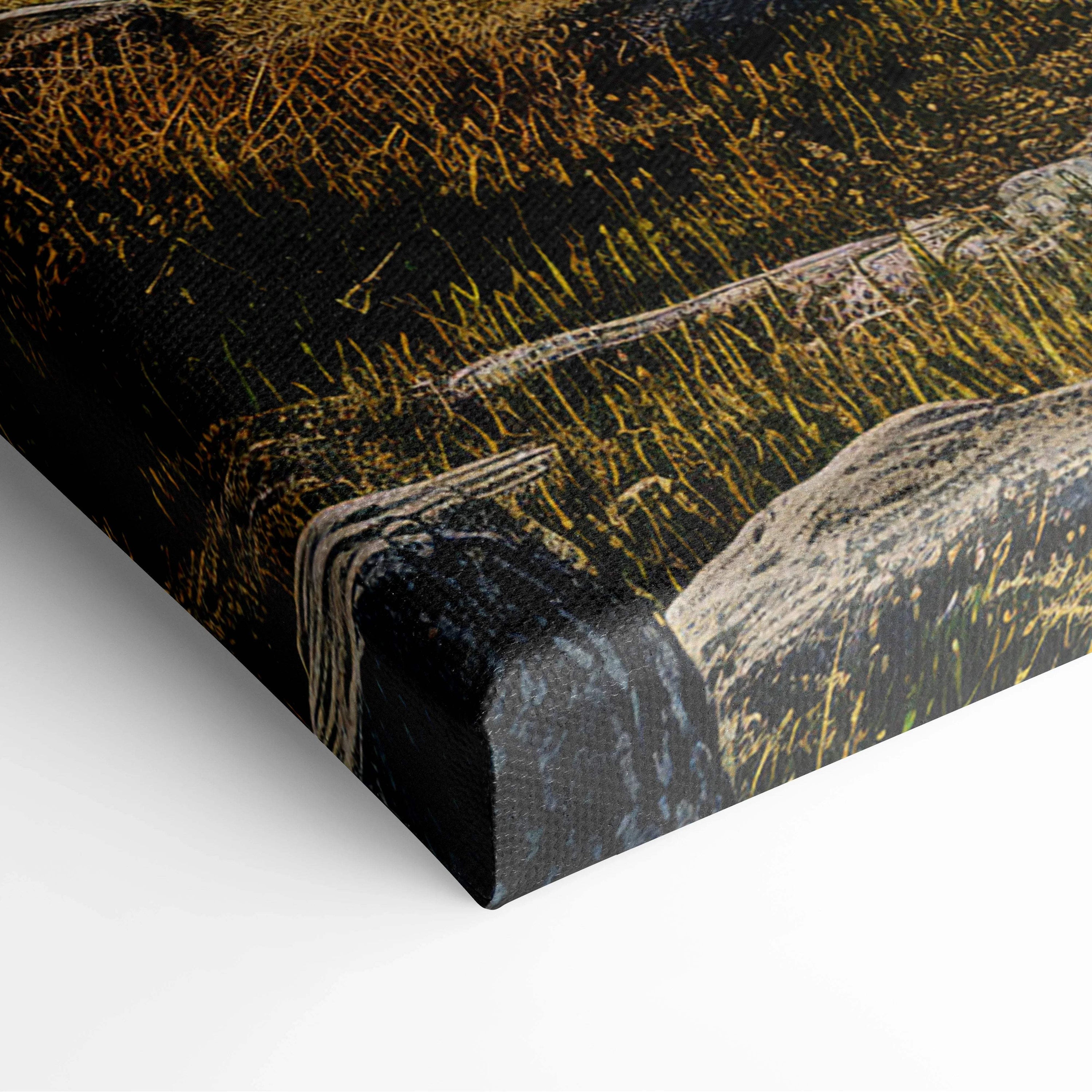 Rustic stone pathway in golden grasses on Dreamlike Colossal Egg surreal canvas art