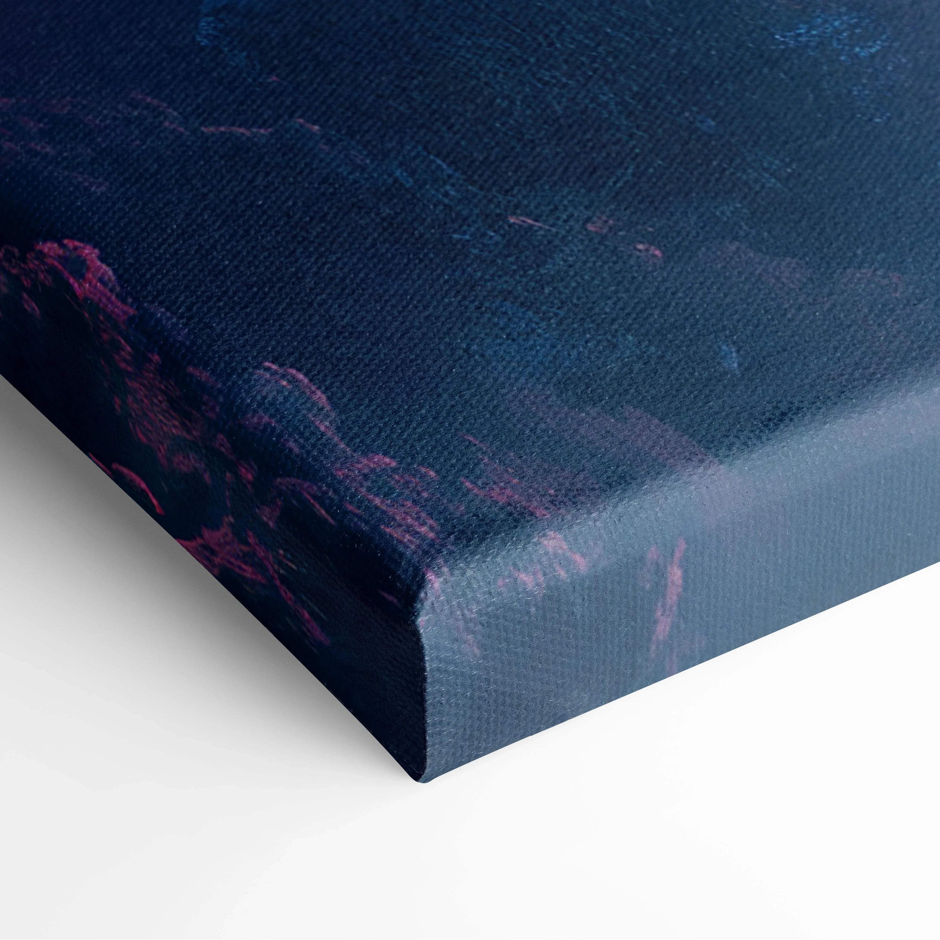 Deep navy canvas print of pastel clouds lone rocket ascending starry sky