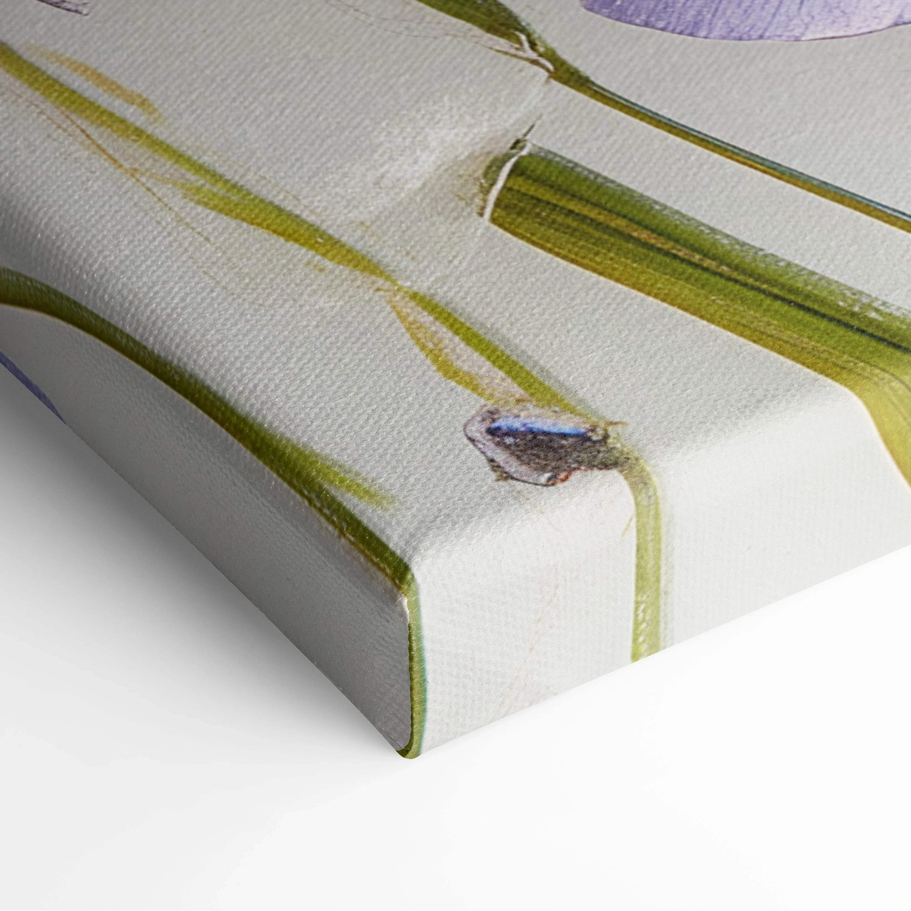Pressed blossoms in soft pink purple gold on white canvas wall art