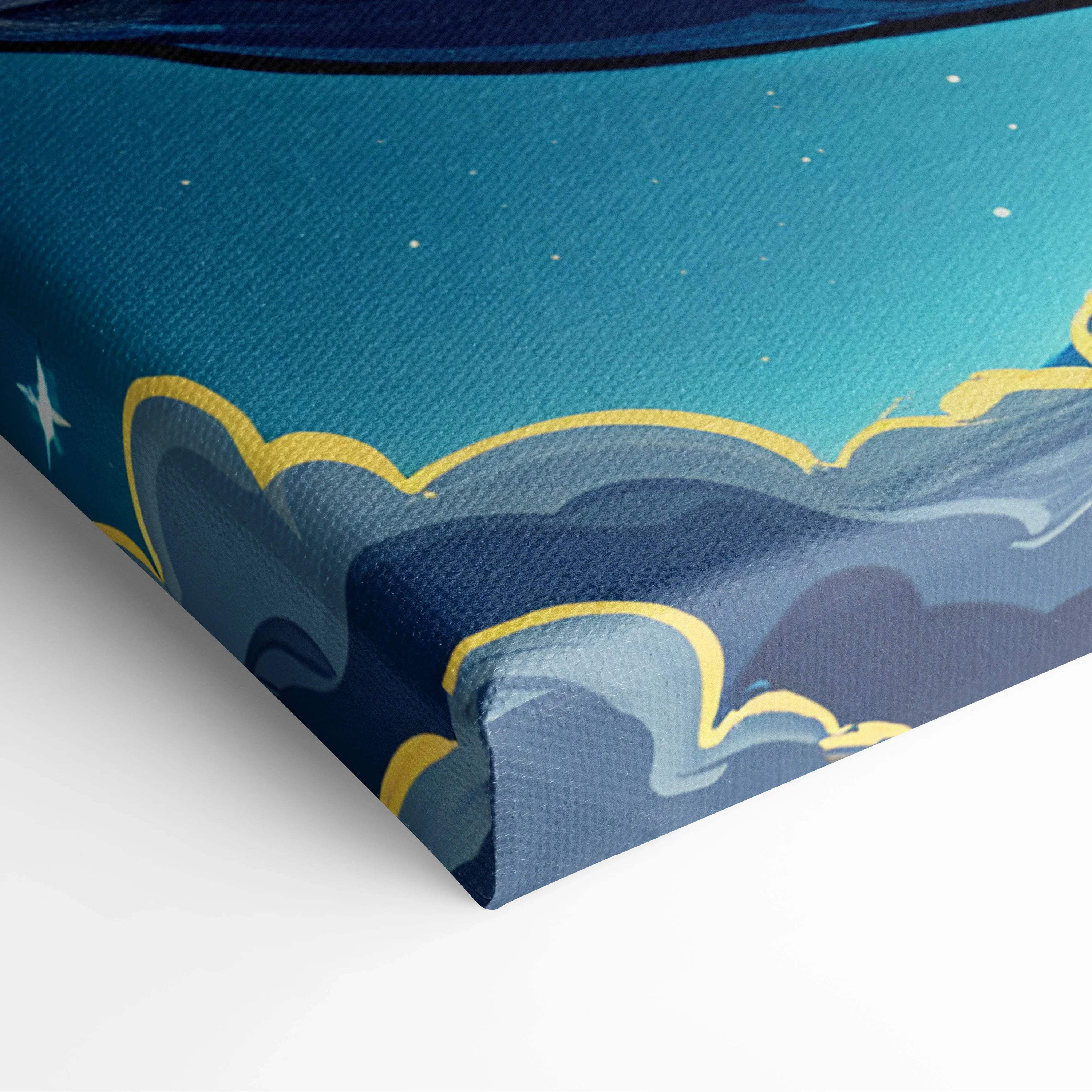 Visionary Earth among radiant planets canvas print in vibrant blues