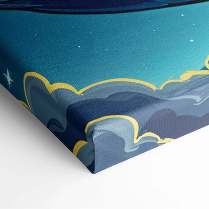 Visionary Earth among radiant planets canvas print in vibrant blues