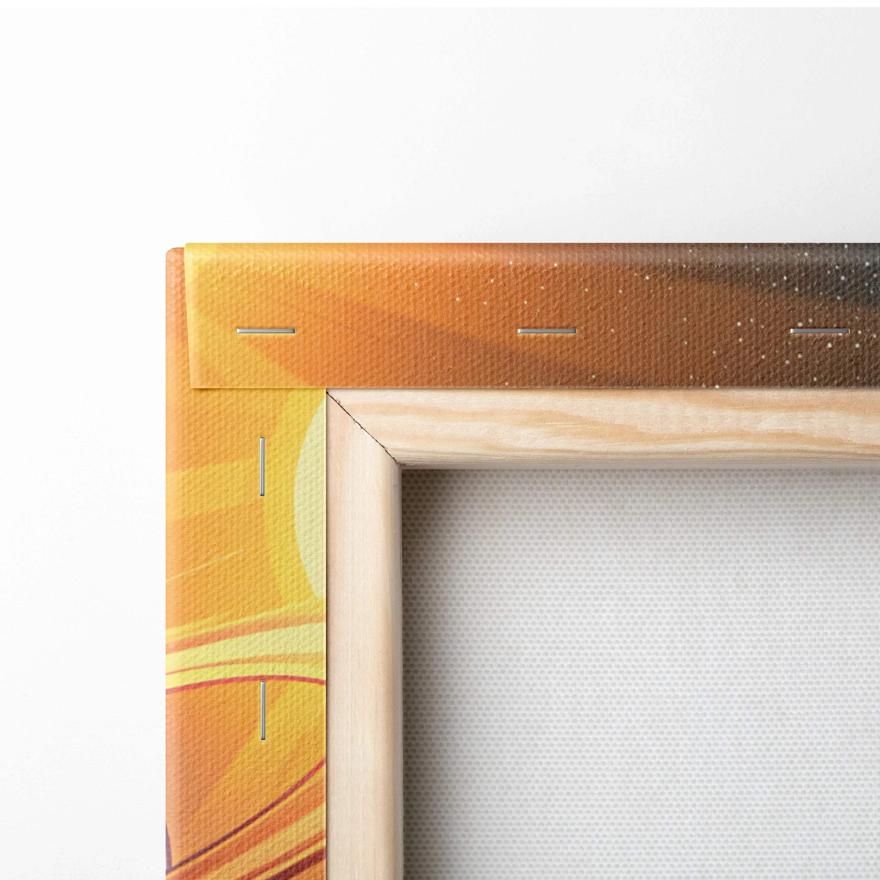 Visionary Earth among radiant planets canvas print with orange-yellow gradient
