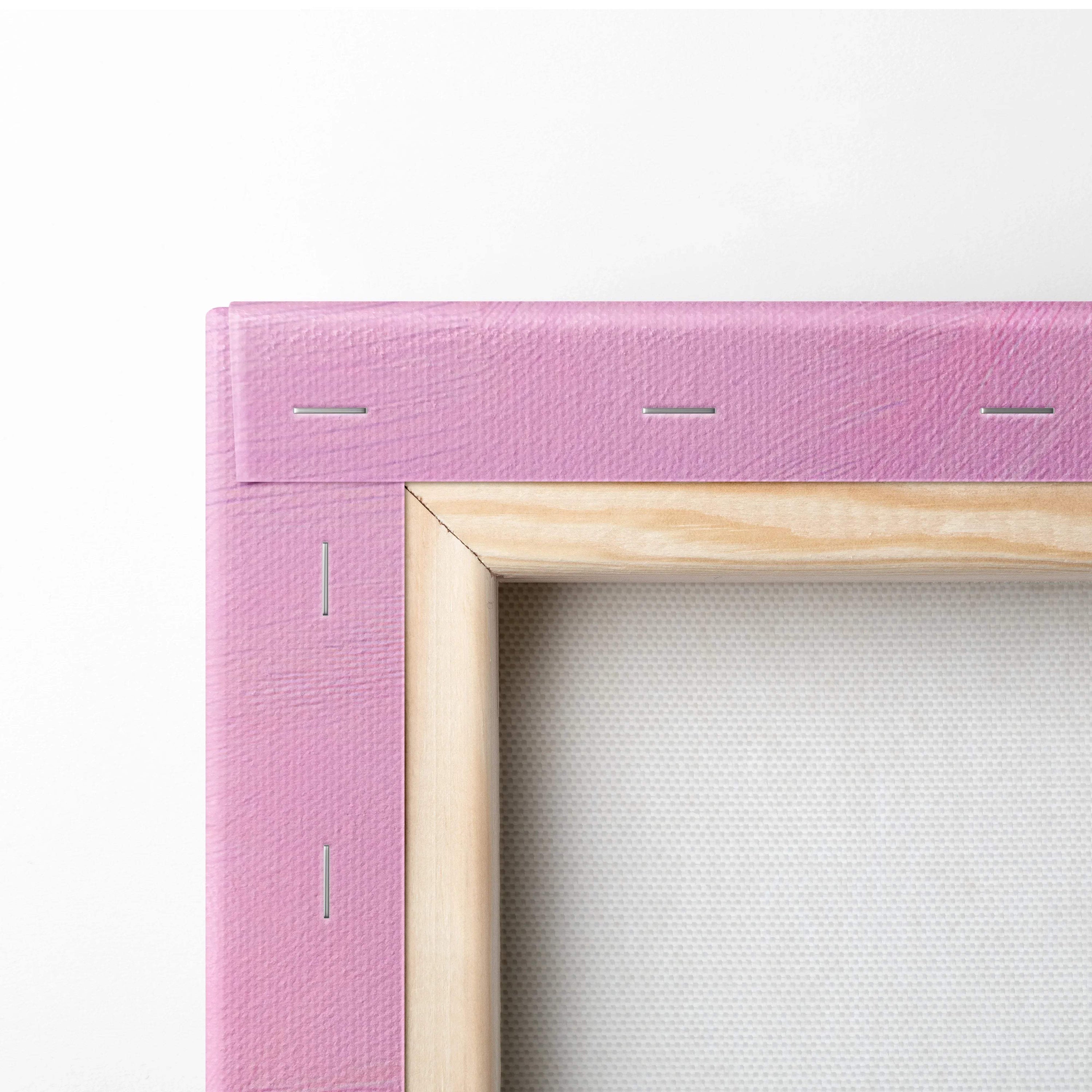 Pink textured canvas frame with light wood inner border, Impressionist Lavender Fields art