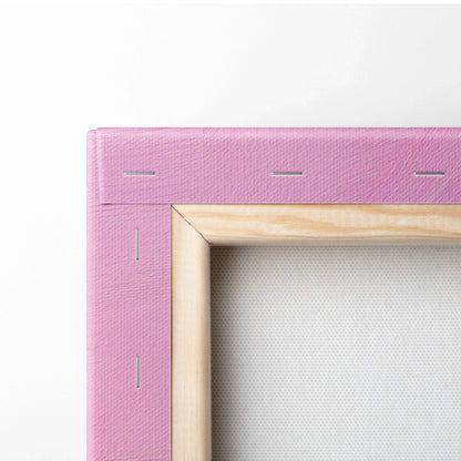 Pink textured canvas frame with light wood inner border, Impressionist Lavender Fields art