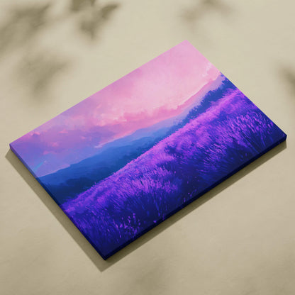 Impressionist lavender fields at dusk canvas wall art in violet indigo blush pink