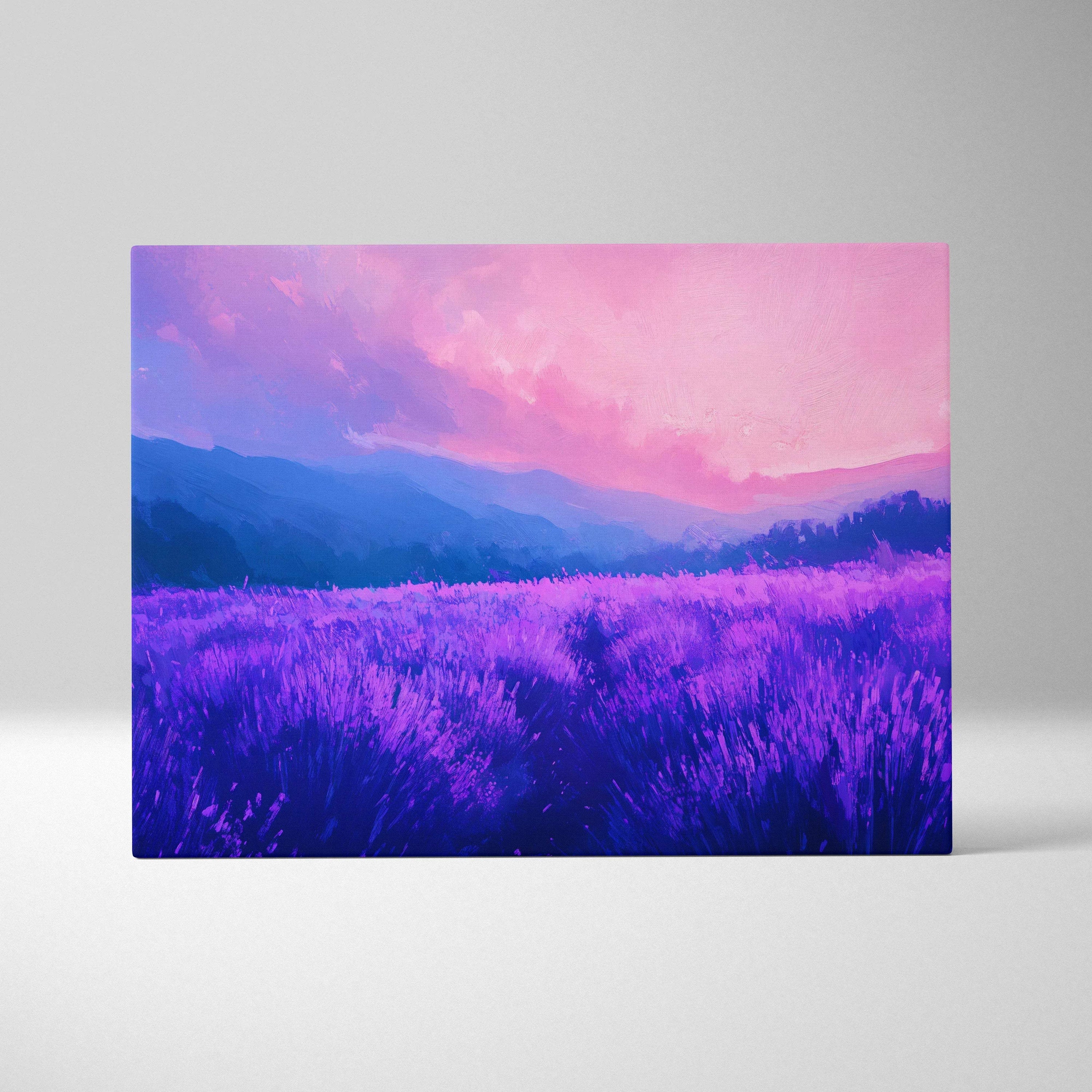 Impressionist lavender fields at dusk canvas wall art in violet indigo blush pink