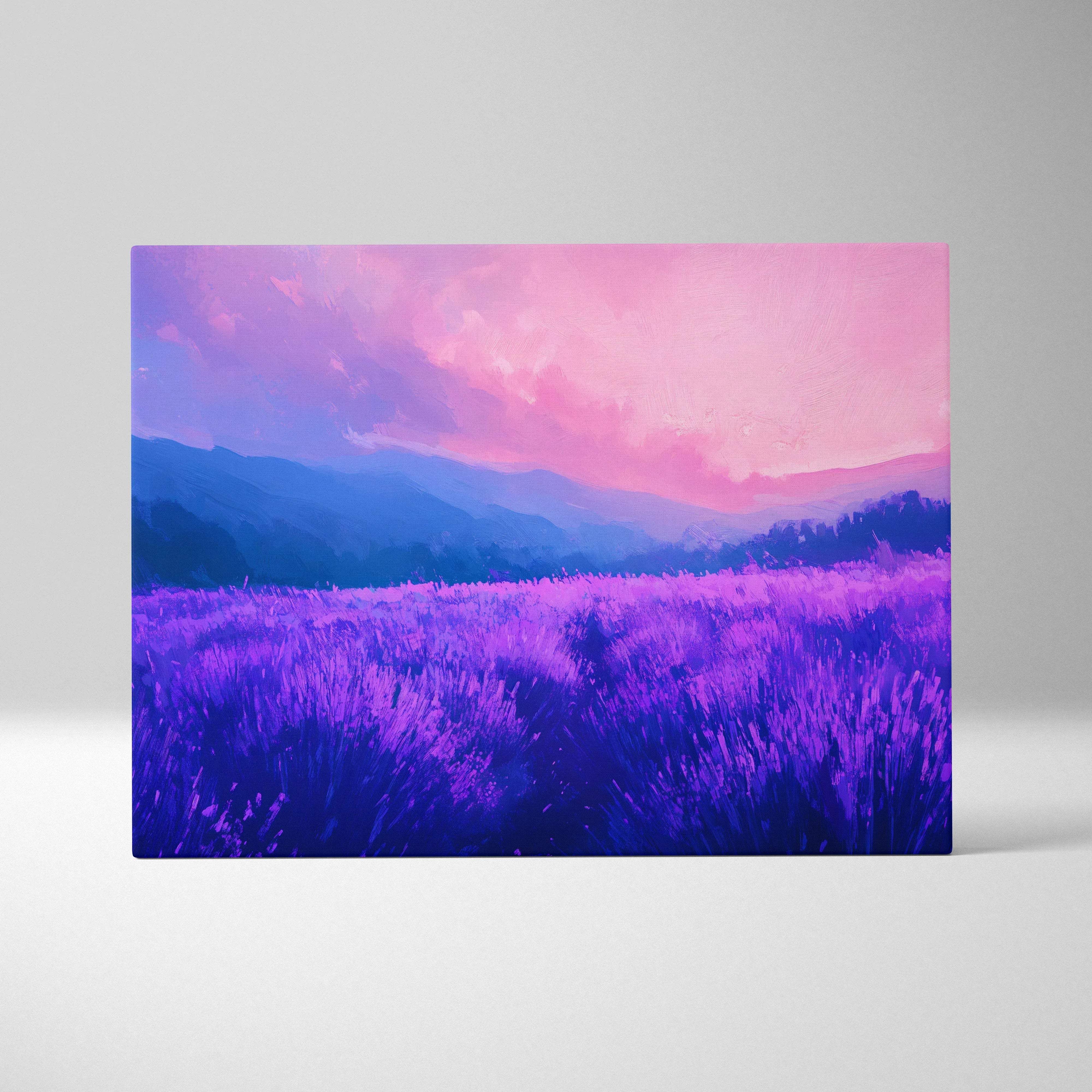 Impressionist lavender fields at dusk canvas wall art in violet indigo blush pink