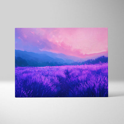Impressionist lavender fields at dusk canvas wall art in violet indigo blush pink