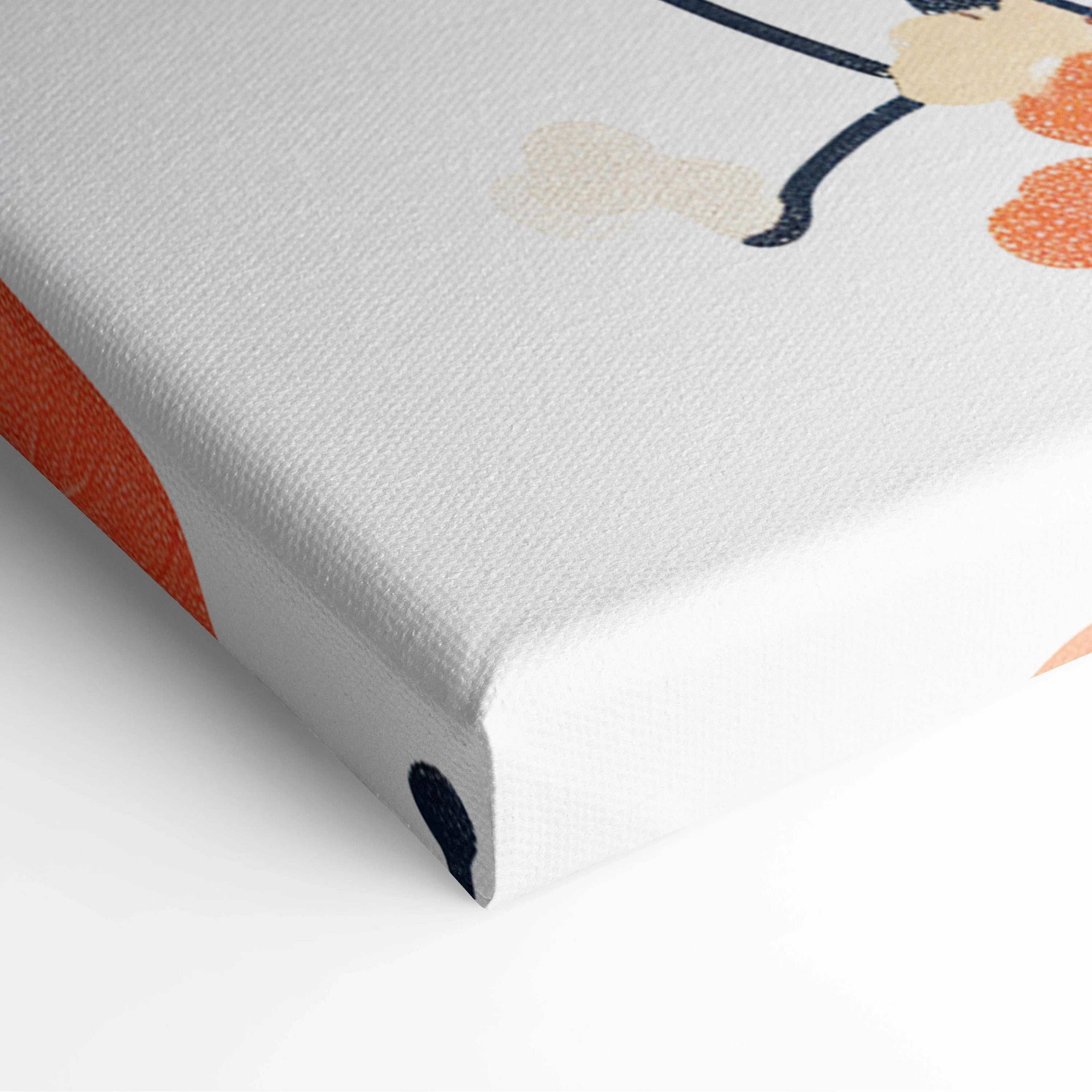 White canvas print with abstract orange navy floral design