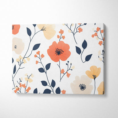 Spring Botanica floral canvas wall art with coral peach navy tones