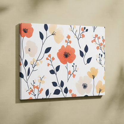 Spring Botanica floral canvas wall art with coral peach navy tones