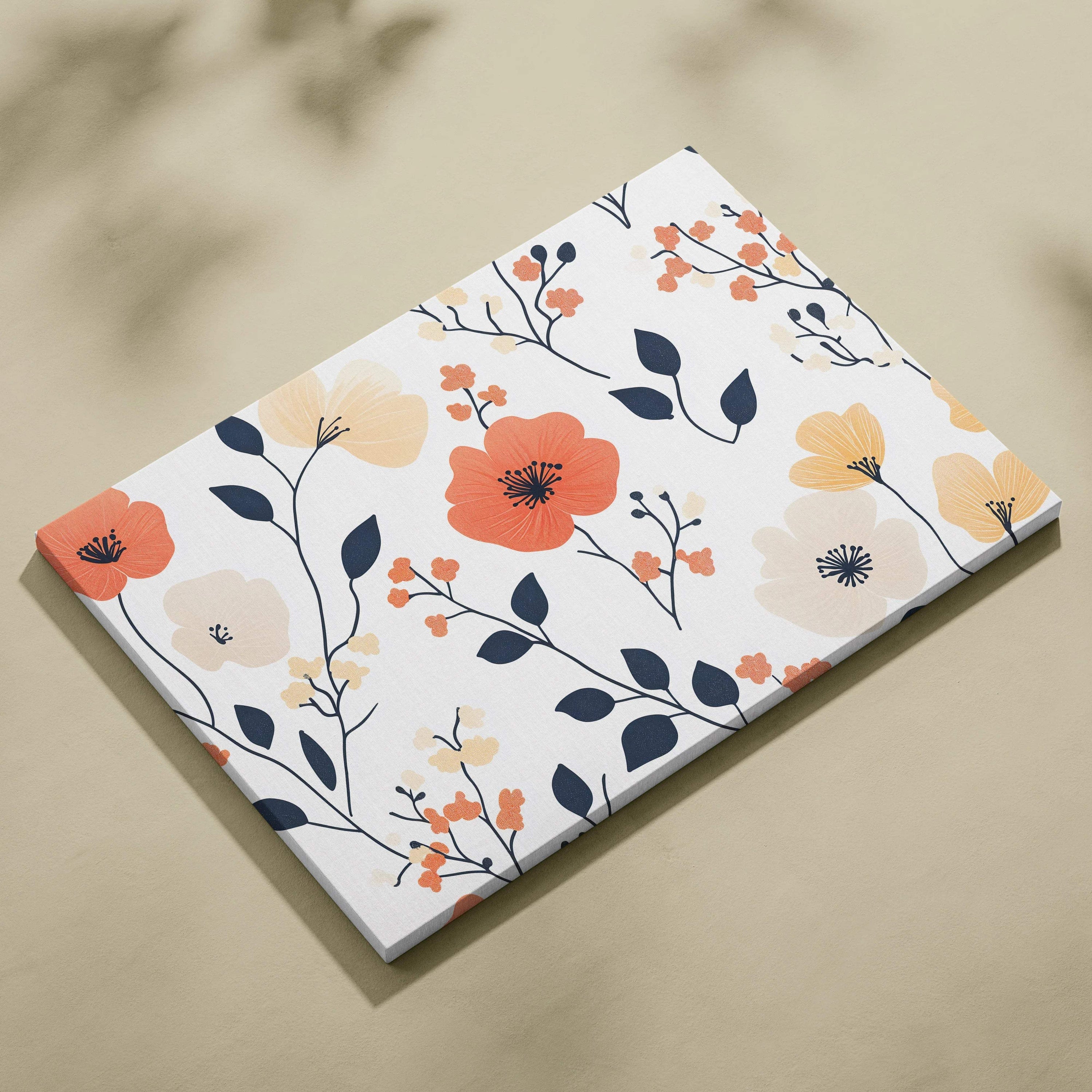 Spring Botanica floral canvas wall art in coral peach cream navy tones
