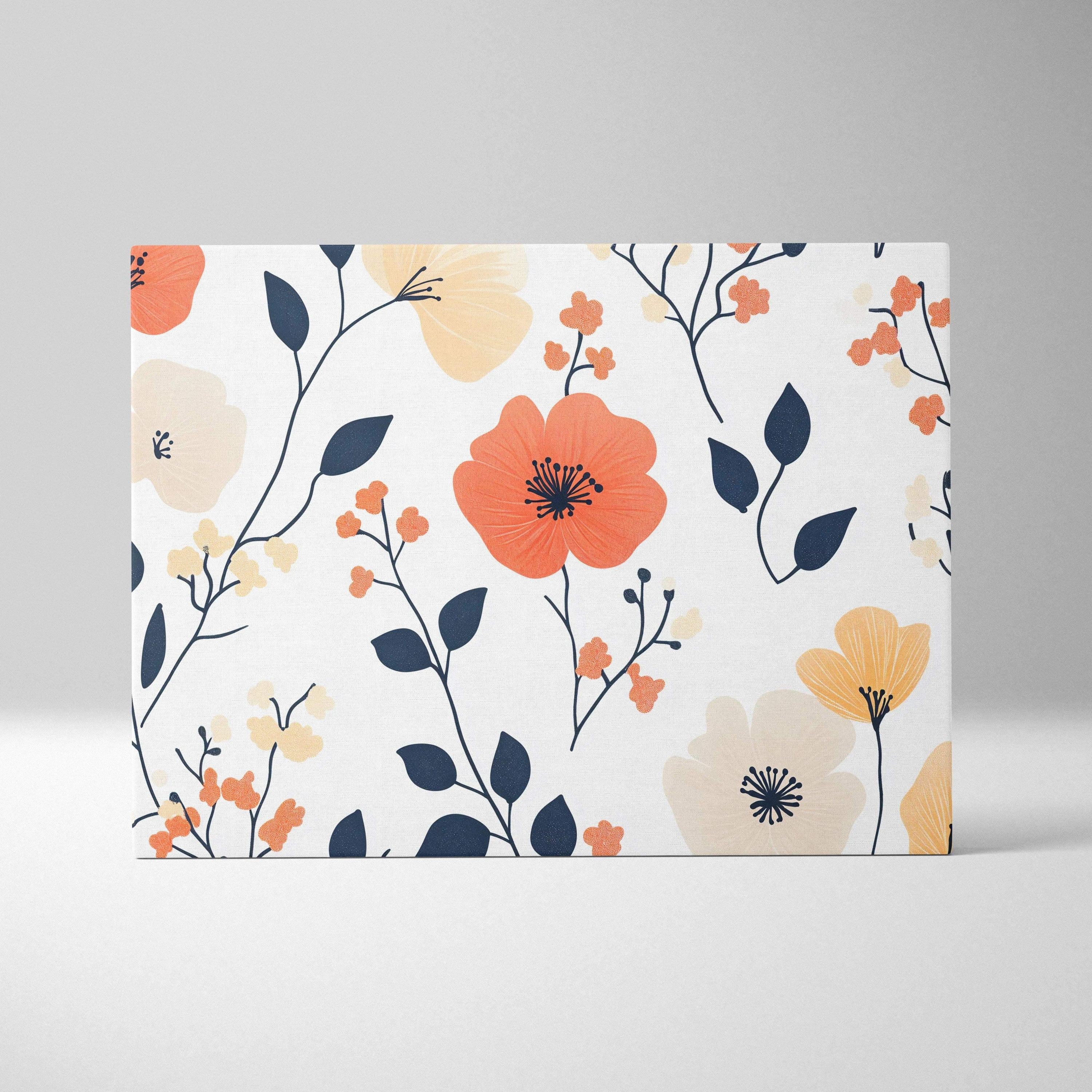 Spring Botanica floral canvas wall art in coral peach cream navy tones